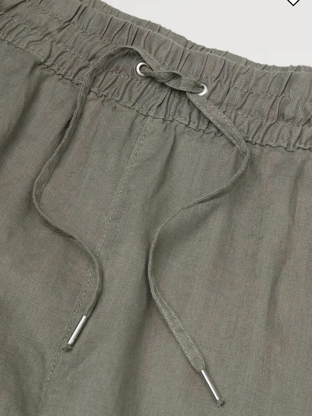 H&M khaki Green Drawstring 100% Linen Womens Pants Sz-6. FF13